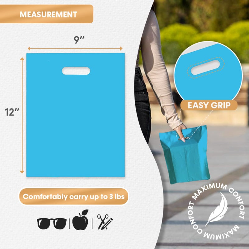 Bags4U Merchandise Bags, Die Cut Handles, Strong, Durable, and Tear Resistant Bags Perfect for Retail, Boutiques, or Any Events, Different sizes and colors (Blue, 9x12 Inch (Pack of 100)) - Image 2